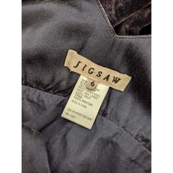 Jigsaw Blue Velvet Silk Empire Waist Dress Size 6 - Picture 4 of 8